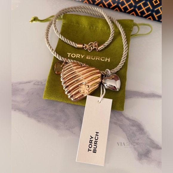 Tory Burch Logo Heart Cord Necklace Valentine’s‎ Day Edition $275